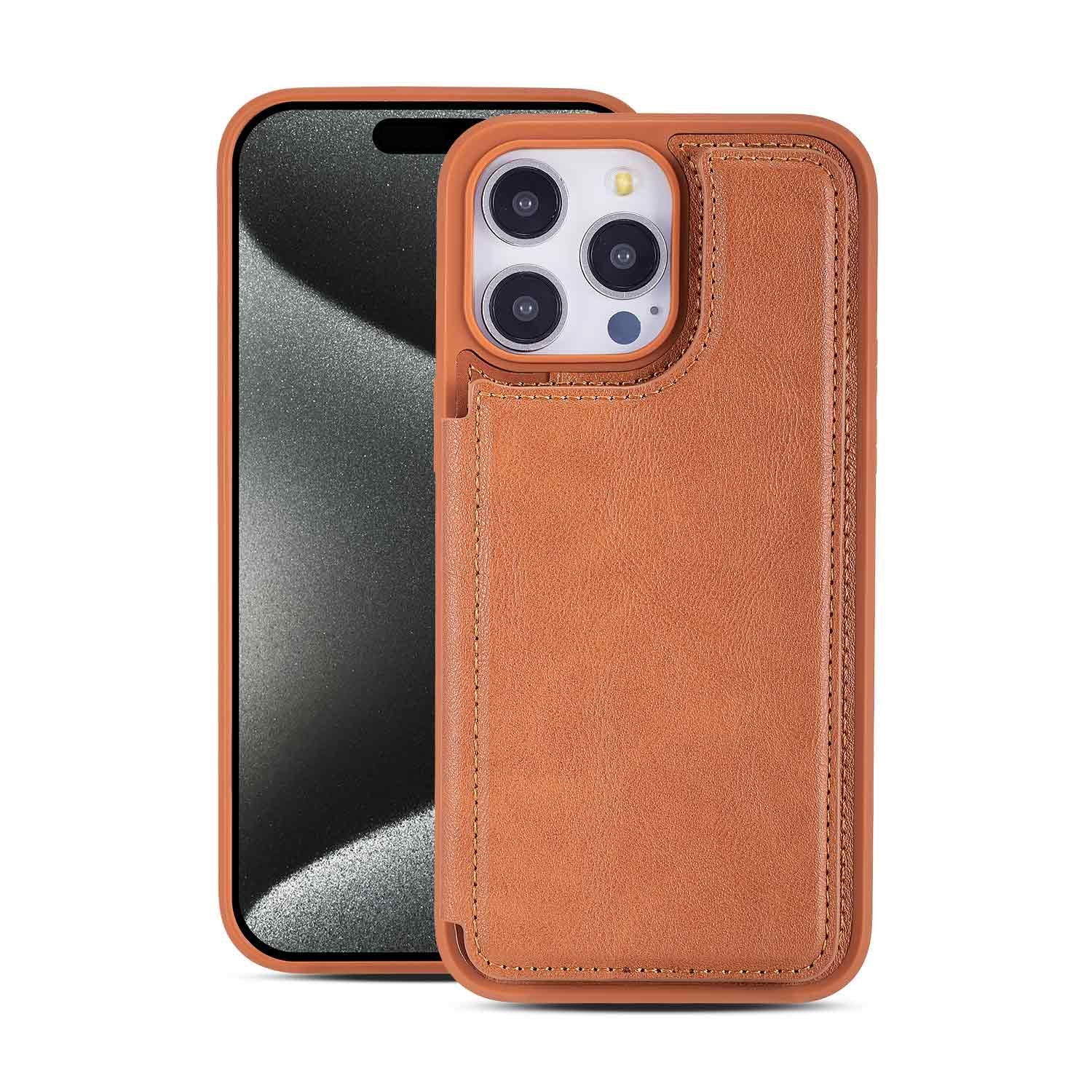 

Multi-functional Strong Magnetic Cards Solt Phone Case for iPhone 17 Pro Max 16 Plus 15 14 13 12 Shockproof Slim Fit Stand Cover iPhone 15 Pro Max світло-коричневого кольору