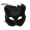 Adjustable Fox Face Mask Long Fur White Half Mask, Halloween Masquerade Cosplay Elegant Fairy for Ancient Style Photoshoot Party Performance