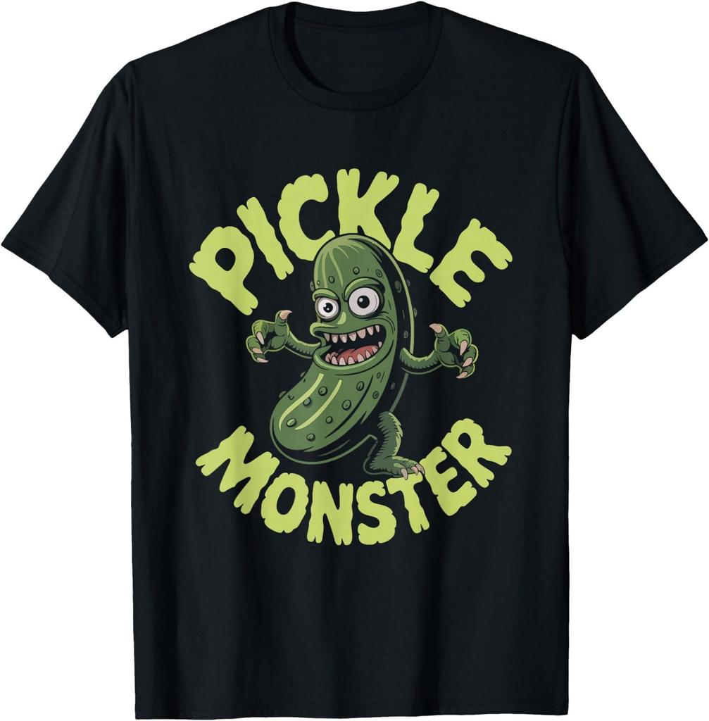 Dill Pickle Monster Snack Attack Humor Lover Cartoon T-Shirt