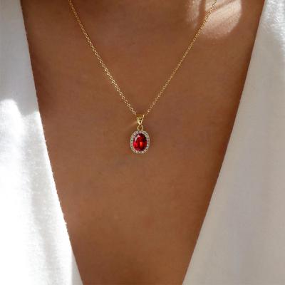 Crystal Gemstone Necklace European and American Personalized Oval Jewelry Round Clavicle Chain Alloy Pendant Women