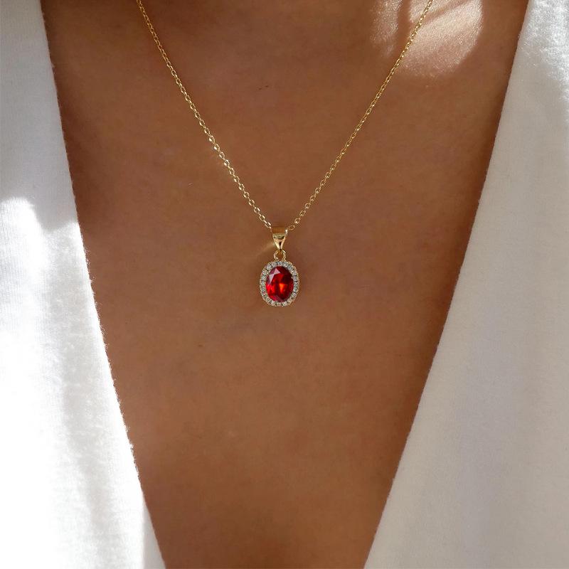 Crystal gemstone necklace personalized oval jewelry fashion round clavicle chain alloy pendant women