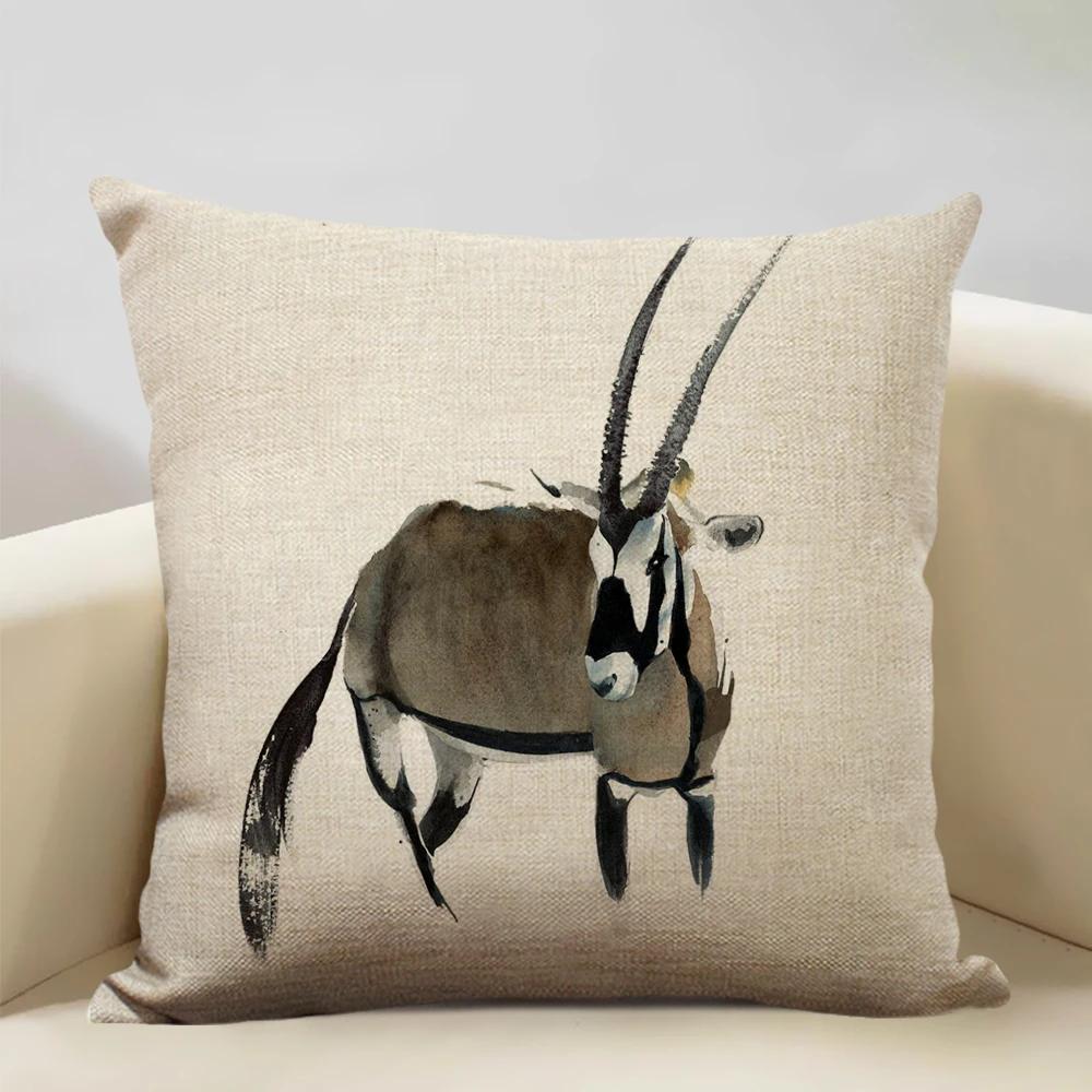 Watercolor Animal Horse Chicken Lizard Cow Antelope Decorative Pillow Case 45x45cm Cushion Cover for Sofa Home Decor