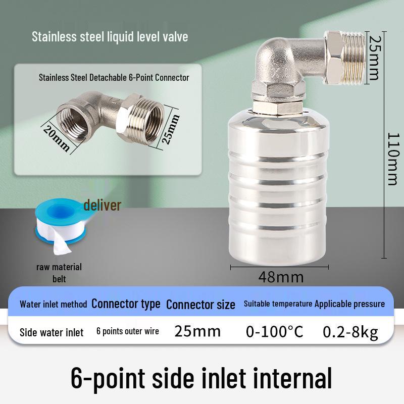 304 Stainless Steel Automatic Water Level Control Float Valve for Kitchen Faucet or Water Tank