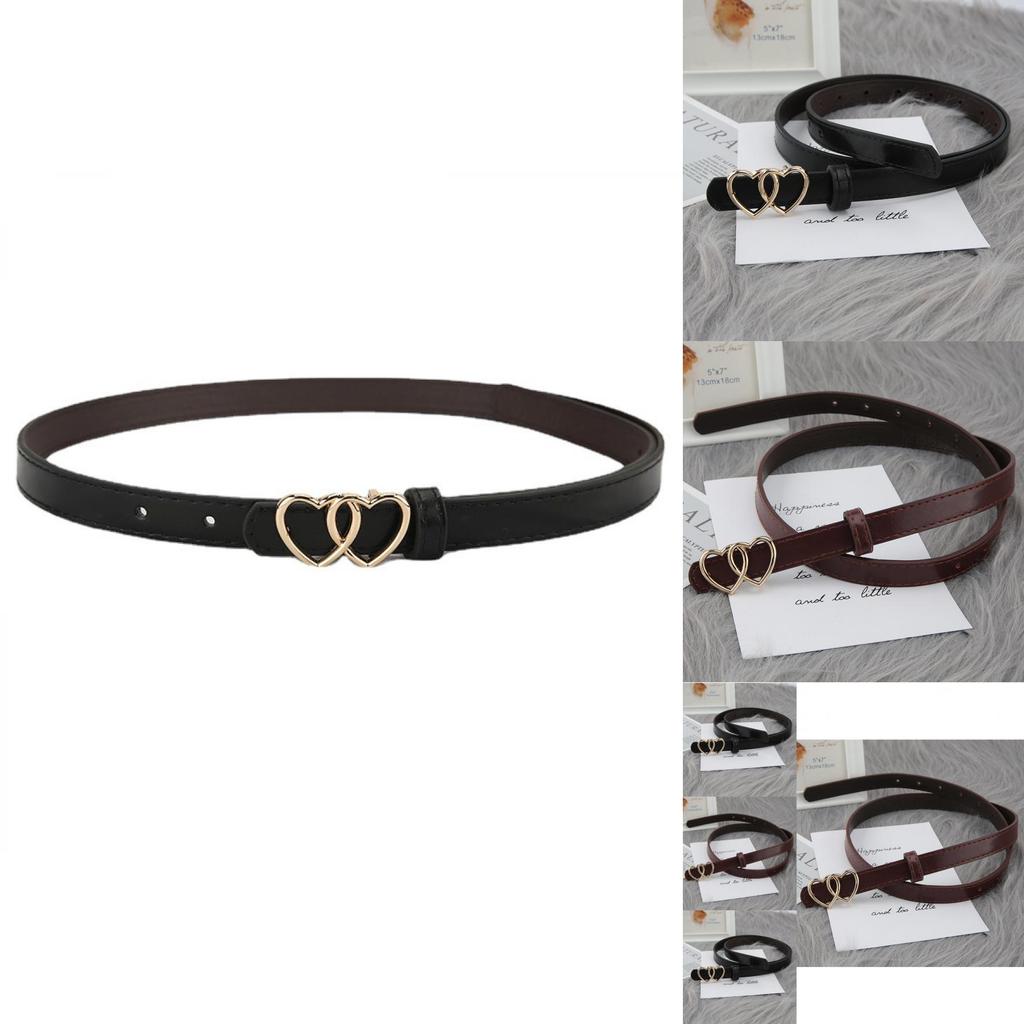 New Double Heart Buckle Thin Waist Belt Korean Version Simple Ladies Denim Belt Suit Long Shirt Decoration Belt Female In Stock