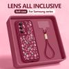 Lanyard Phone Case For Samsung Galaxy S26 S25 S24 Ultra S23 S25 FE A57 A37 A17 A56 A36 A16 A55 A54 A15 Pink Flowers Print Cover