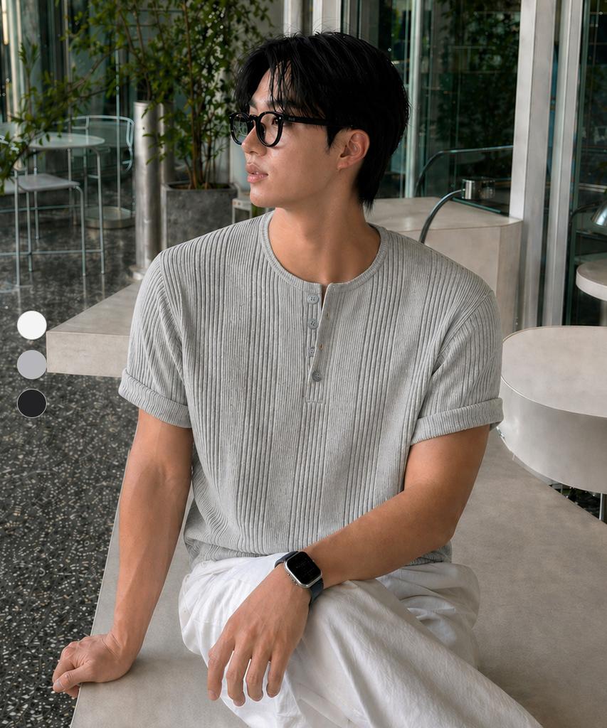 XOX Ribbed Henley Neck Short Sleeve T-Shirt (3 Colors)