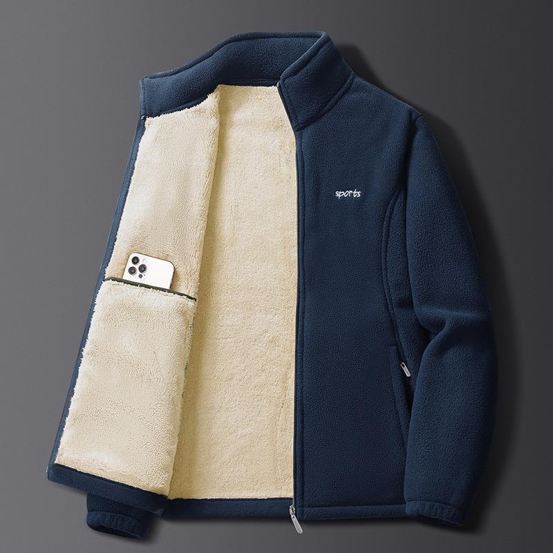 Autumn and winter new men's fleece thickened warm fleece fleece jacket green middle stand-up collar fleece casual jacket