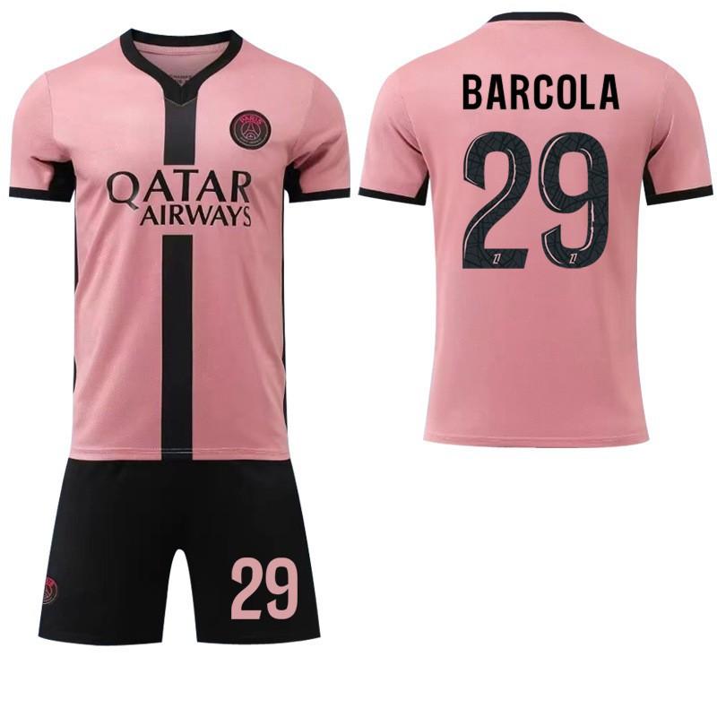 

2024-25 Paris Second Away Game Pink No. 7 Mbabpe 10 Dembele 30 Football Jersey Set #XL