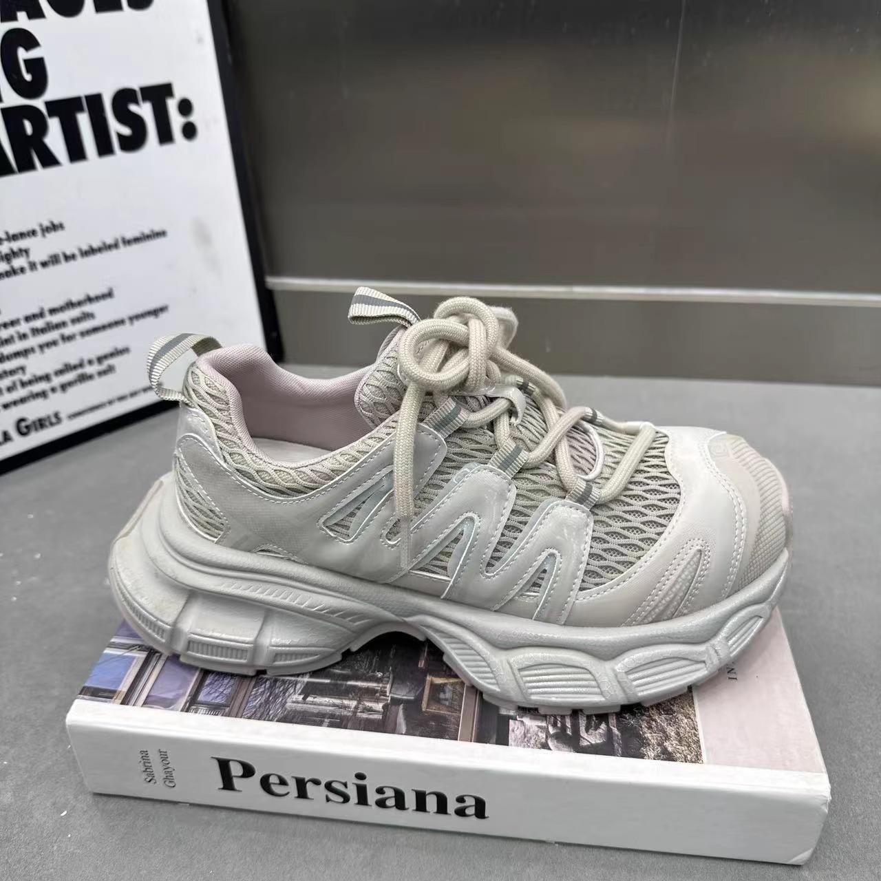 

European leather summer mesh breathable thick-soled dad shoes women s 2025 new versatile height-increasing casual sports shoes trend 40 розовый