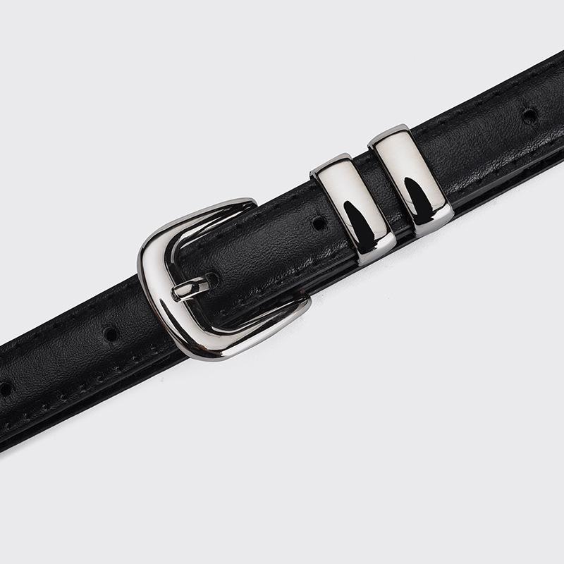 2024 Women's Candy Color Leather Belt with Silver Buckle - Fashionable Dress Accessory