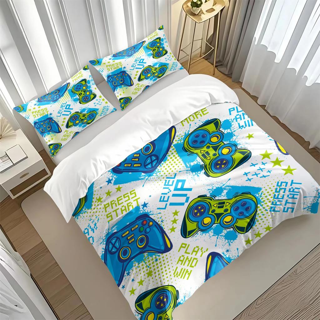Gamepad Printed Bedding Soft and Cozy Duvet Cover and Pillowcases Room Decorating Set for Video Game Lovers for All Seasons