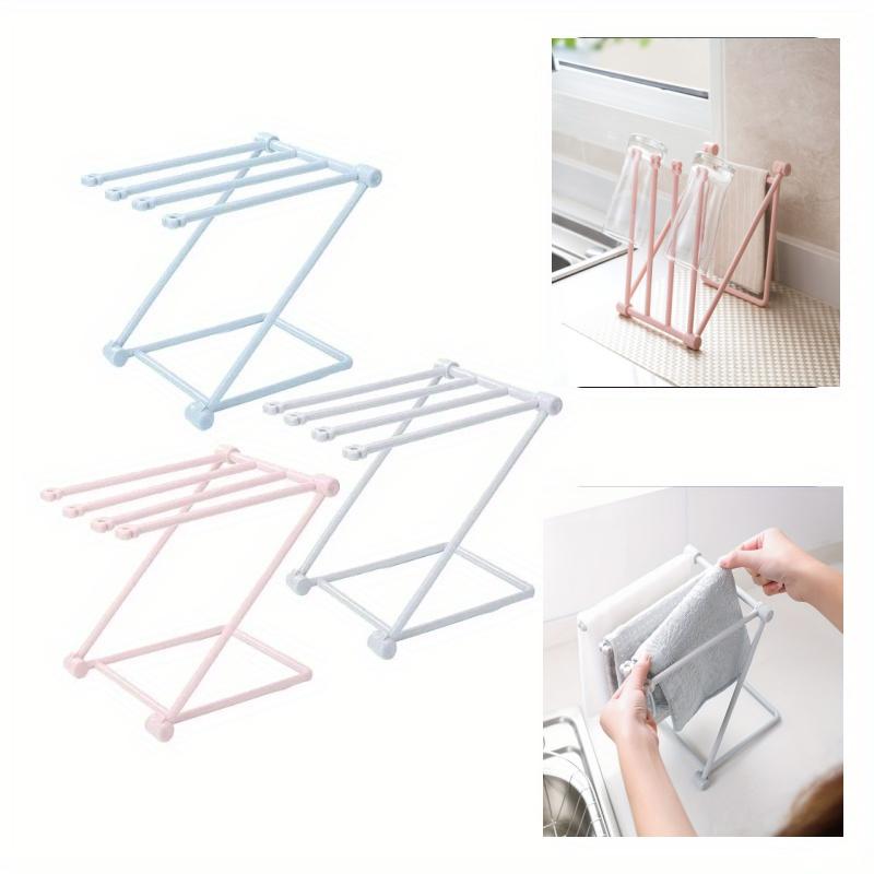 Desktop Foldable Towel Storage Rack Kitchen Vertical Dishcloth Hanging Shelf Multifunctional Countertops Water Cup Holder