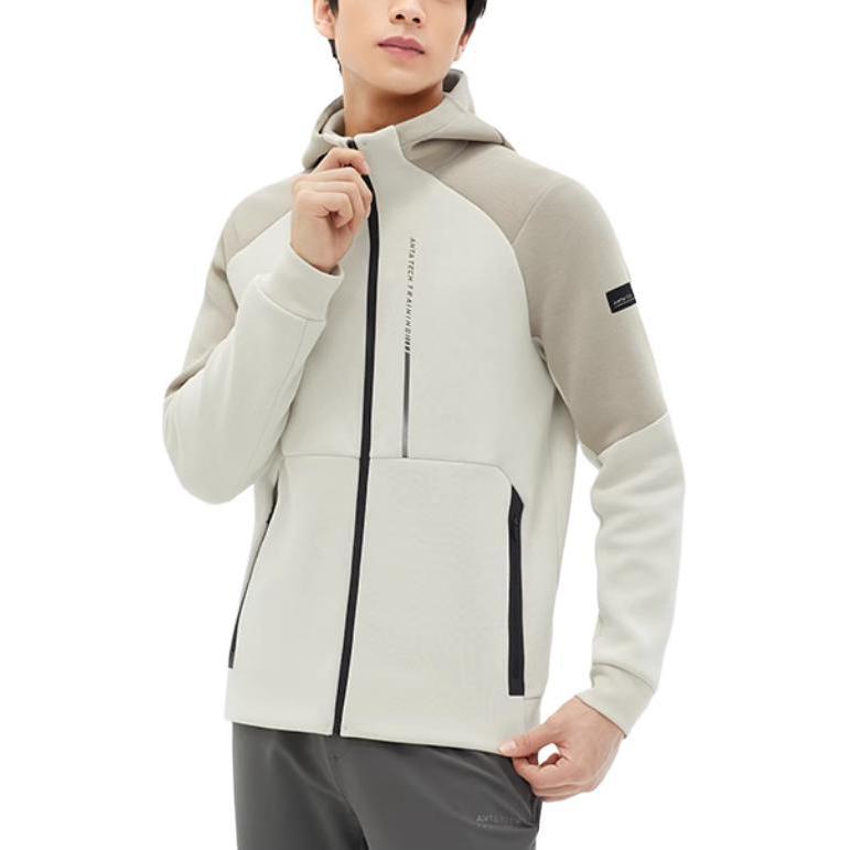 Anta Spliced Letter Hooded Cardigan Jacket Men Jacket Charcoal-Gray Chalk-White 152417705-1