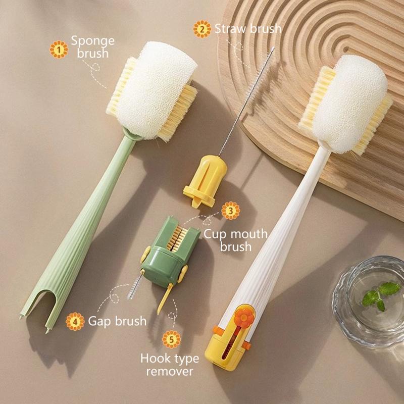5-In-1Cup Multifunctional Washing Tool For Household Use Cup Brush Water Cup Thermos Cup Brush Milk Bottle Cleaning Sponge Brush