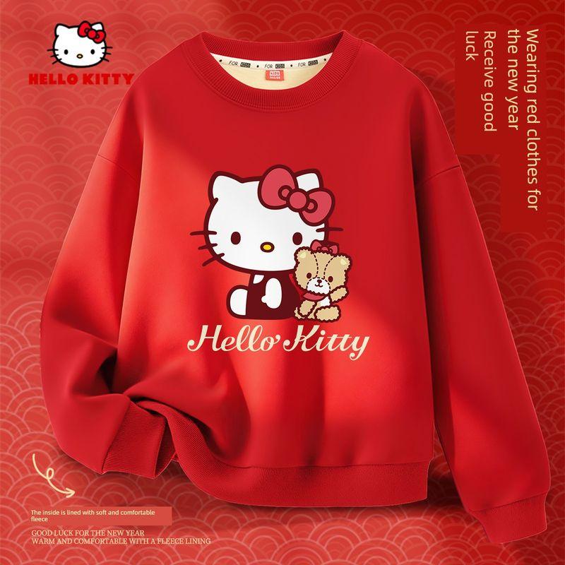 My Melody New Year Outfit for Girls 2025 New Style Fleece-Lined Thickened Hooded Red Children s New Year Clothes for the Year of the Horse Ti Partner Red 110