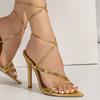 Damen High Heels Pumps mit überkreuzten Riemen und goldenen Sandalen, Stilettos, spitze Zehenpartie, Pu-Leder, Slingback, Party- und Bankettschuhe