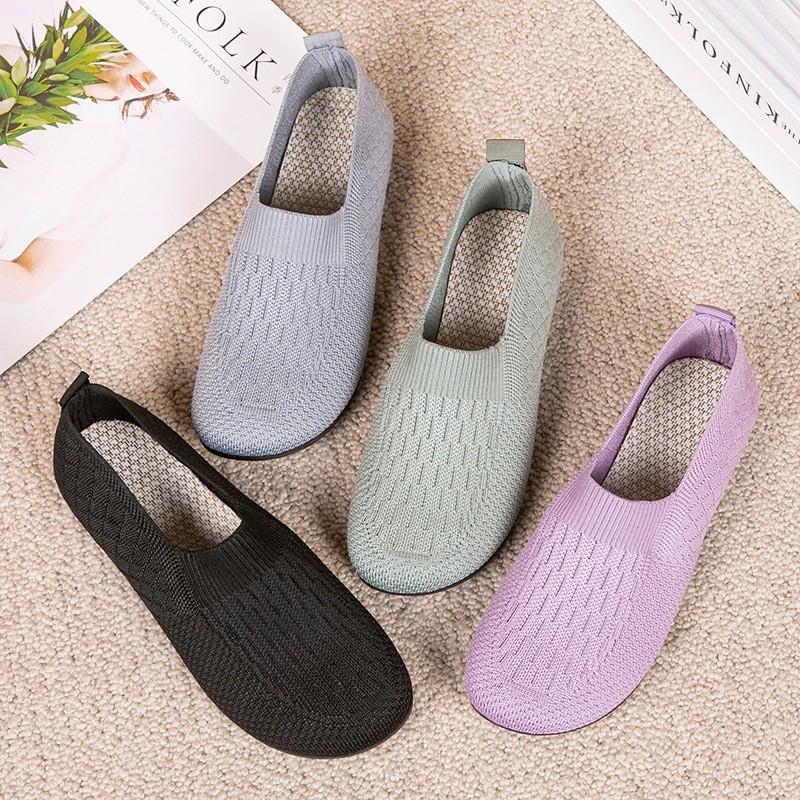 New cloth shoes non-slip soft-soled flying woven shoes, breathable and comfortable one-pedal single shoes