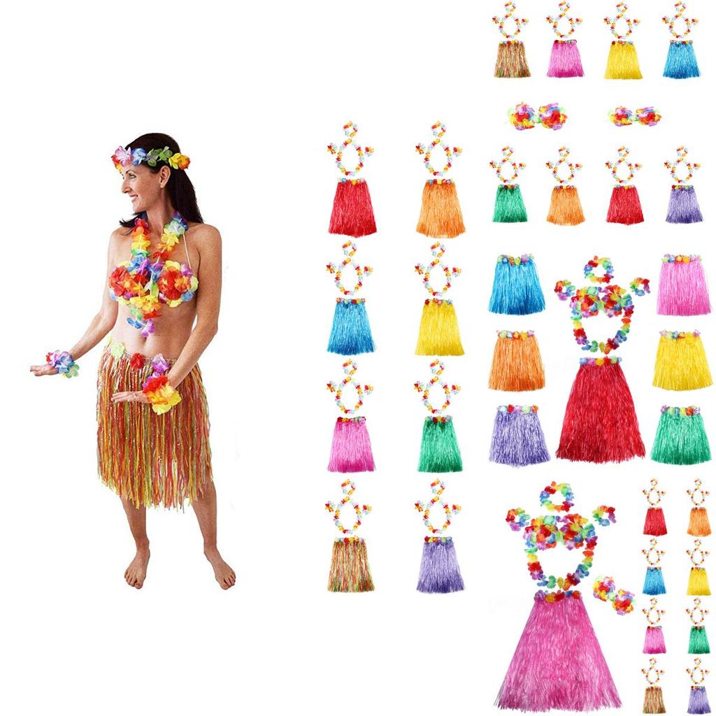 Auffälliger hawaiianischer Hula-Tanz-Grasrock für Erwachsene mit farbenfrohen floralen Akzenten