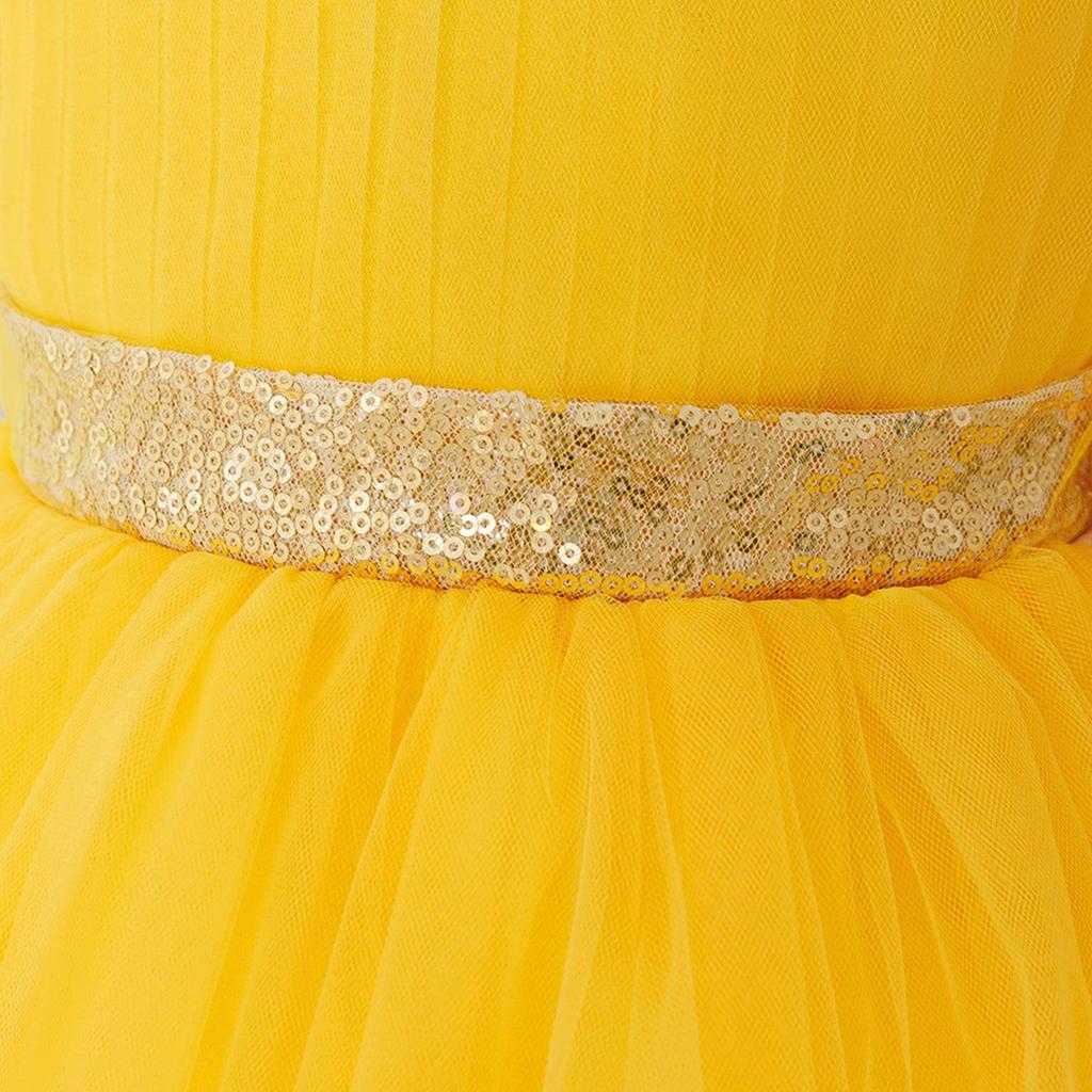 European Newborn Sequined Off-Shoulder Birthday & Christening Gown with Frilled Long Train Skirt
