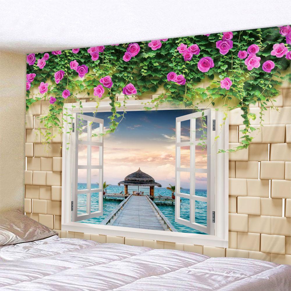 Stone Wall Flower 3D Print Tapestry Polyester Fabric Living Room Wall Decorative Art Blanket Bohemian Hippie Beach Picnic Mat