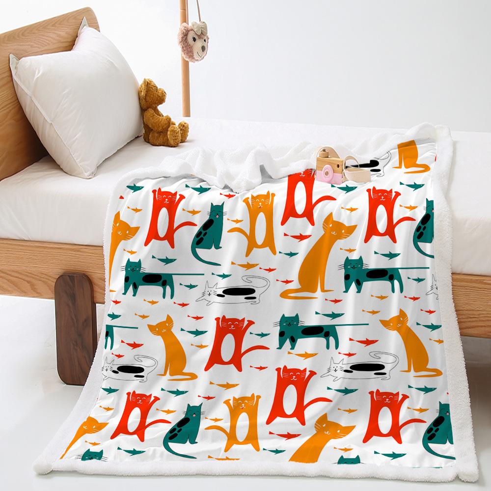 2D Digital Printing, Cartoon Cat Thickened Lamb Wool Crystal Fleece Love Blanket Blanket