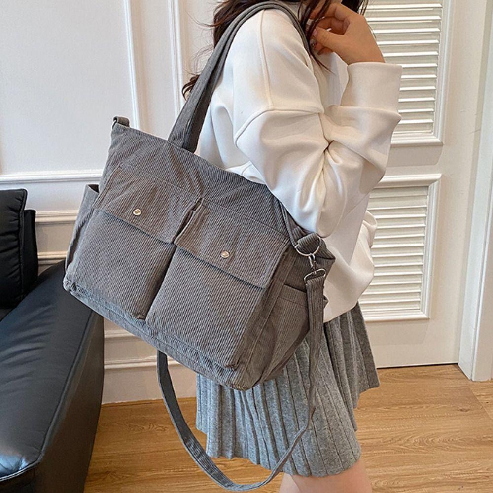 Elegant Corduroy Tote Bag Large Capacity Casual Underarm Bag Multi-pocket Shoulder Bag  Holiday