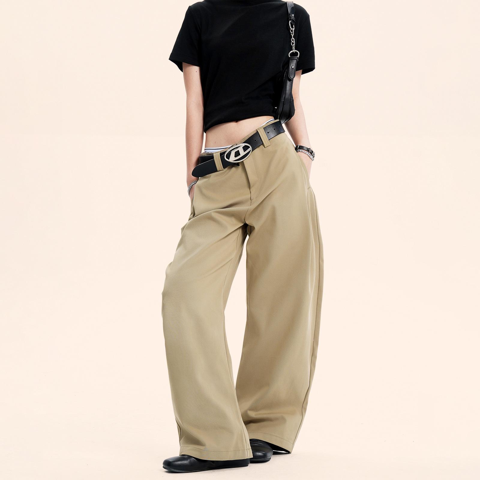 

Yongfang Ретро Шаровары Унисекс Длина в Пол Широкие Штанины XL хаки