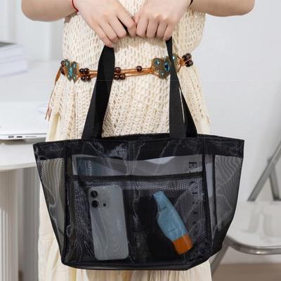 Transparent Nylon Mesh Beach Bag Breathable Swimming  Mesh Tote Bathing Wash Pouch  Makeup
