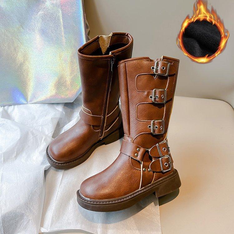 Girls Boots Children's Two Cotton Boots 2025 New Autumn and Winter Princess Girls Maillard Tall Martin Leather Boots