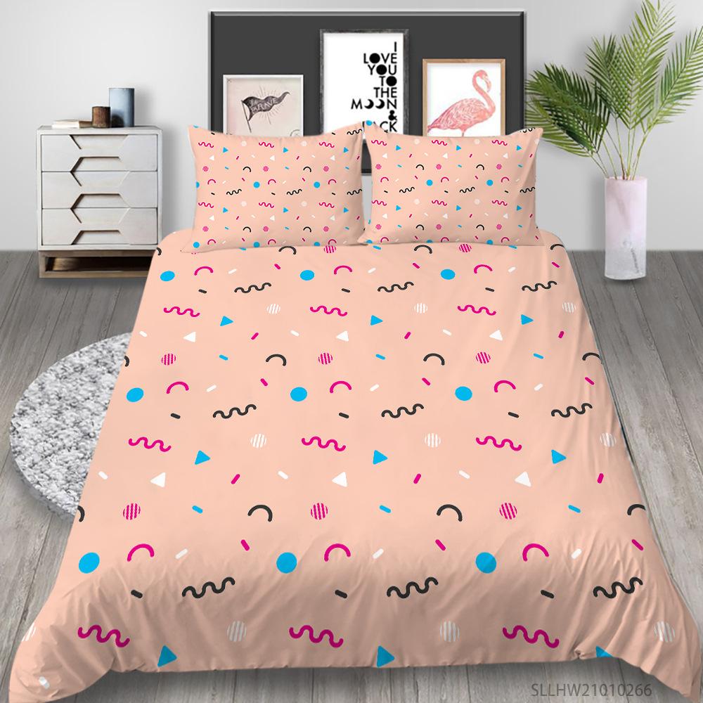 Cartoon Painting 3D Digital Printing Quilt Cover Pillowcase Two Three Piece Set Polyester