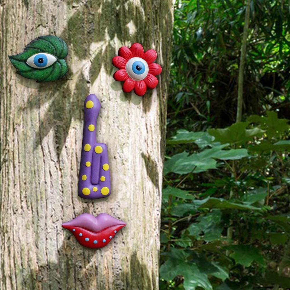 1 Set Wall Hanging Leaf Tree Face Statue Colorful Facial Features Sculptures  Wall Decor