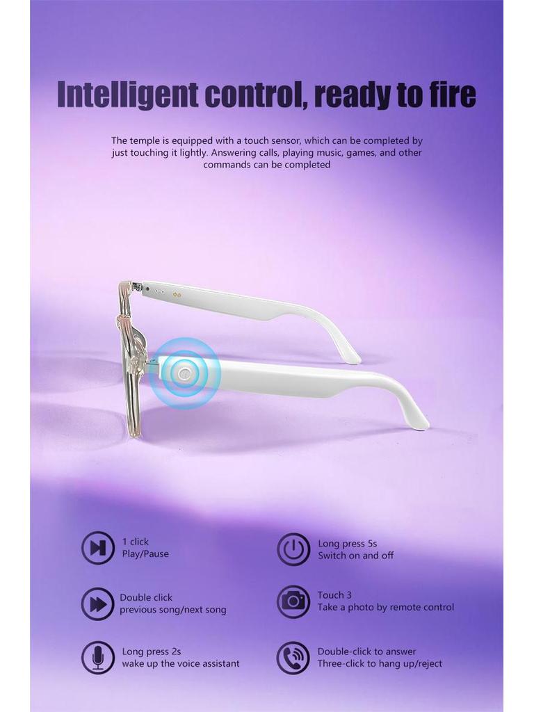 GS03 Polarized Bluetooth Smart Sunglasses: UV & Blue Light Protection, Music & Call Compatible, with Interchangeable Lenses
