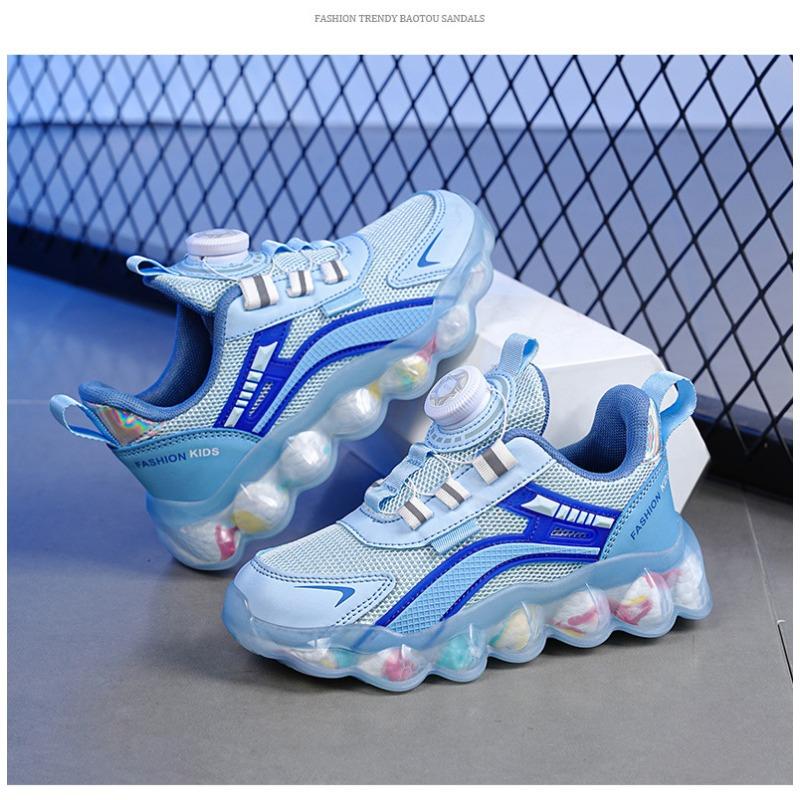 Kids' Quick-Lace Mesh Sneakers Colorful Bubble Sole Breathable Casual Sports Shoes Fashion Children's Trainers