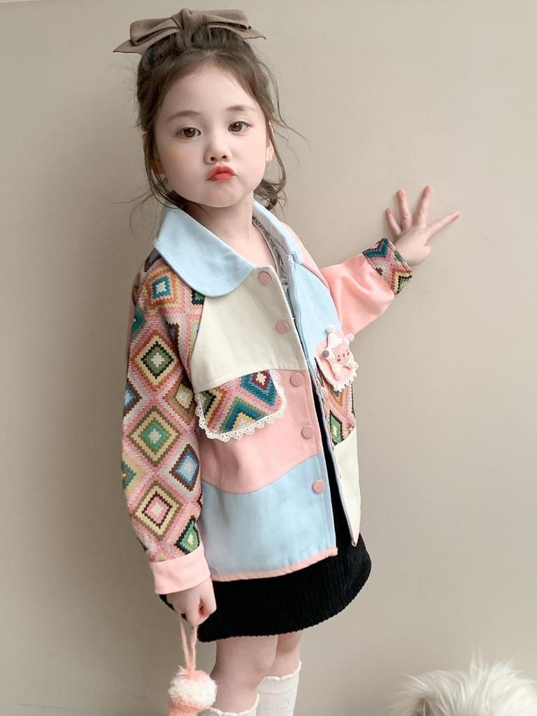 Mädchen Colorblock Jeansjacke - Trendige Frühling & Herbst Oberbekleidung für Kinder 2025
