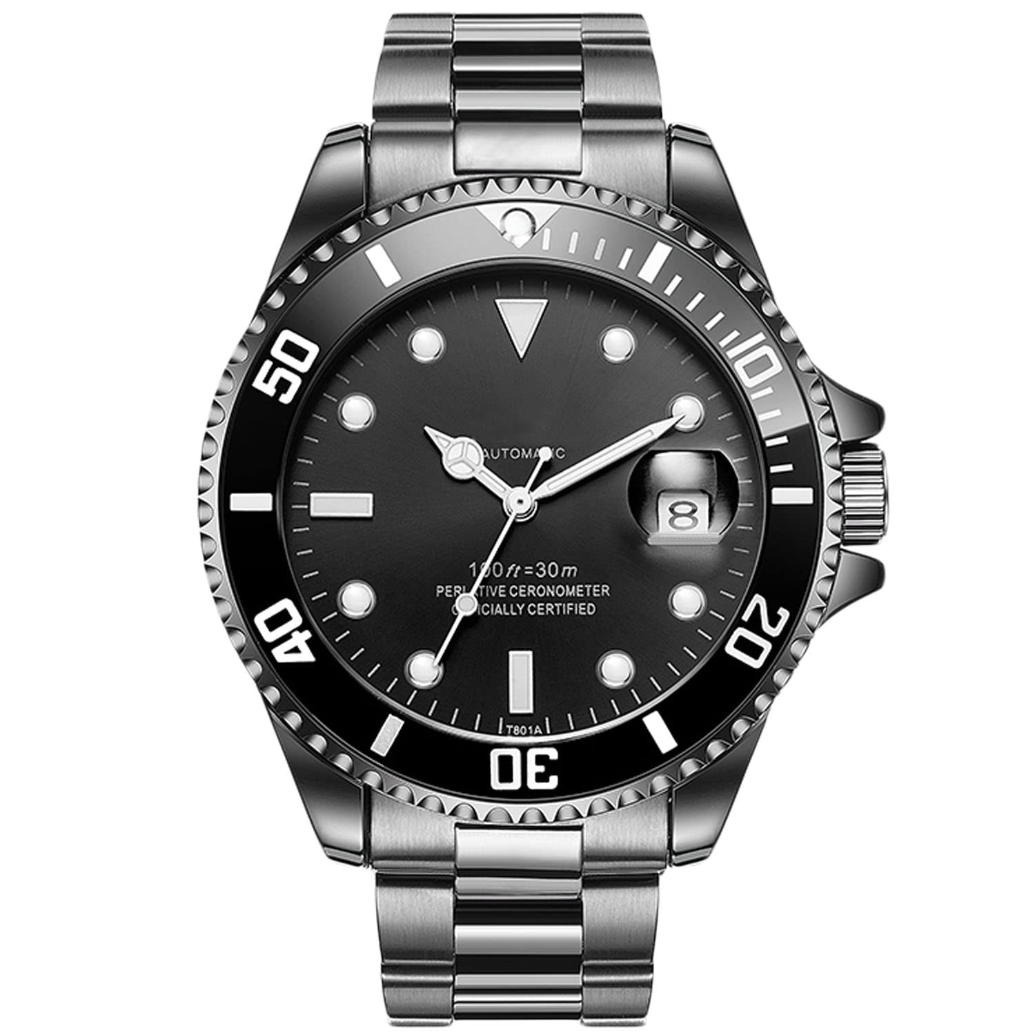 

RORIOS Автоматичний чоловічий годинник, Механічний наручний годинник з відображенням дати, Аналоговий, Водонепроникний, Обертовий безель, Світловідбиваюча сталева стрічка, Популярний