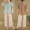 2025 Summer Tencel Cotton Linen Short Sleeve Chinese Embroidery Top & Wide Leg Pants Set