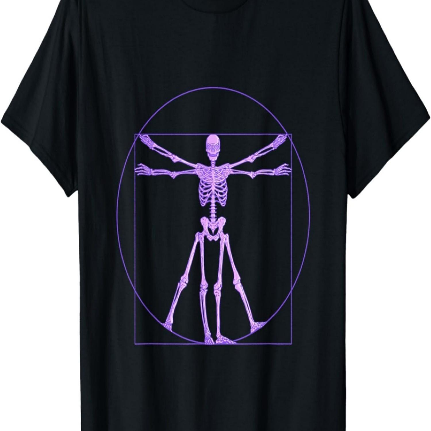 Da Vinci Skeleton of the Vitruvian Man Art Lovers Teachers T-Shirt S