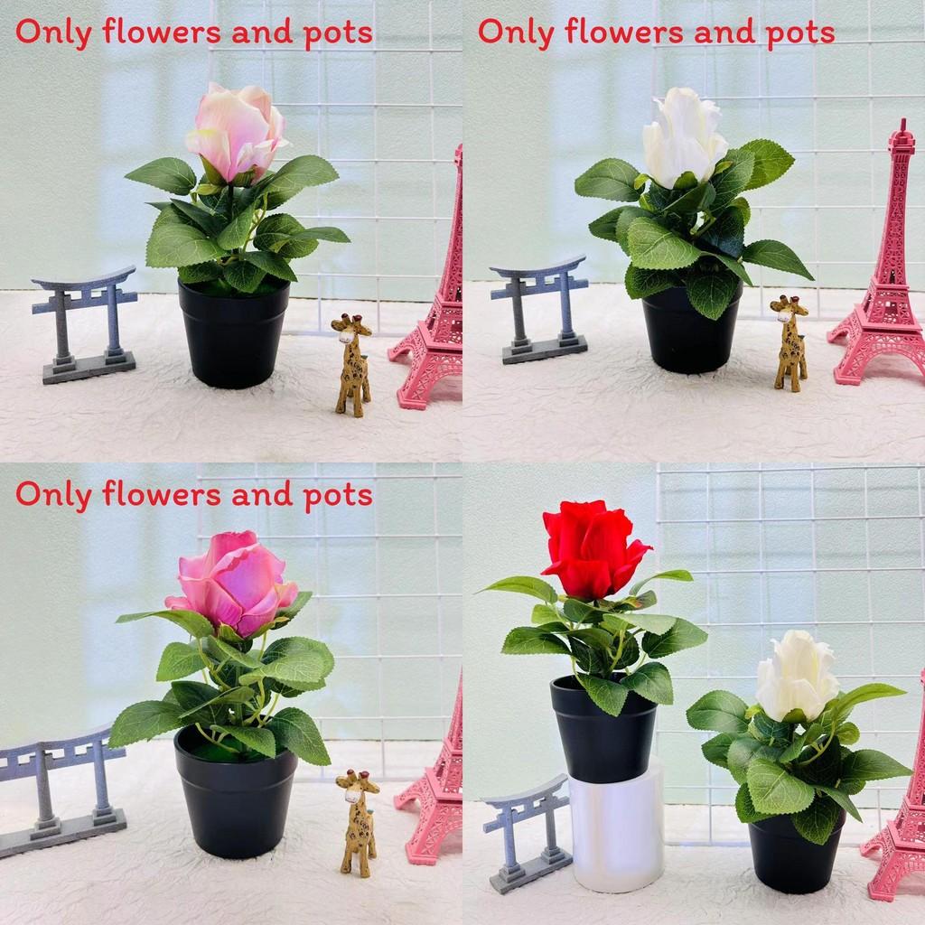 Rosa Rugosa Miniature Fake Flower With Silk And Plastic Material For Balcony And Tabletop Decor