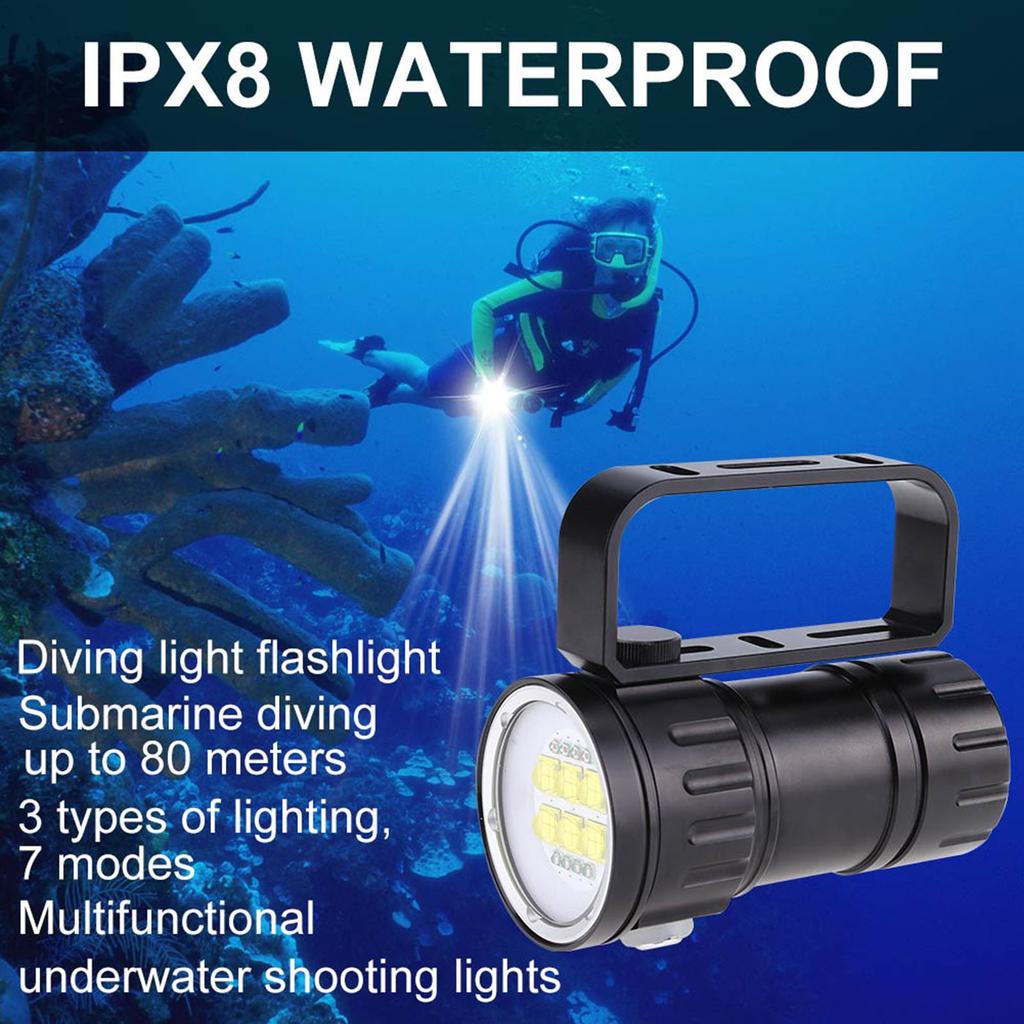 3.7V 28800Lm LED Photography Diving 80m Flashlight Torch with Bracket Stand