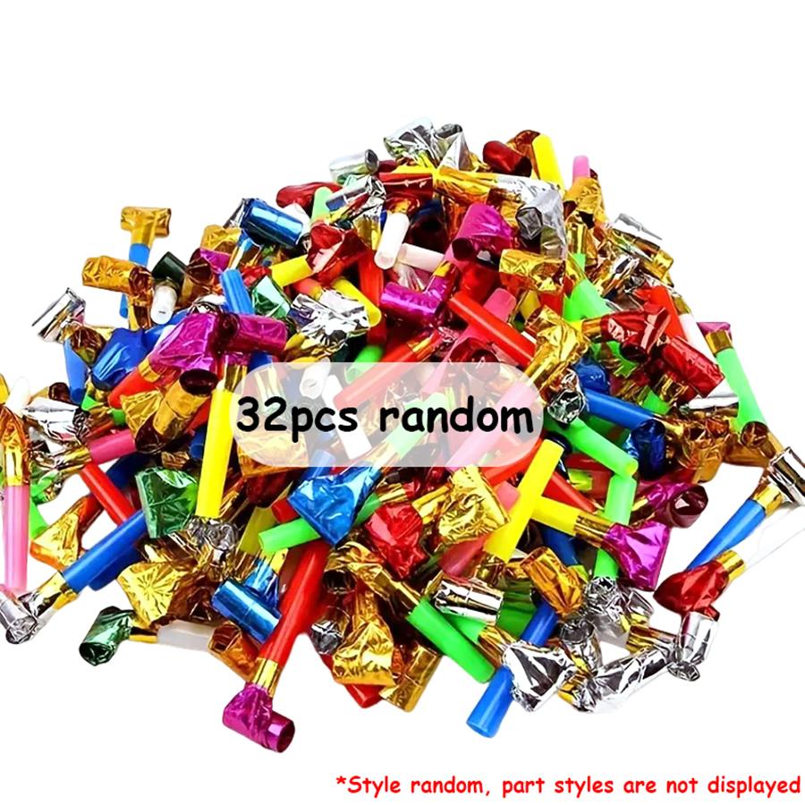 16/32/64pcs Party Blowers Whistles - Multicolor Noise Makers Blowouts with Paper Fringes, Perfect for Birthday, Wedding, Holiday