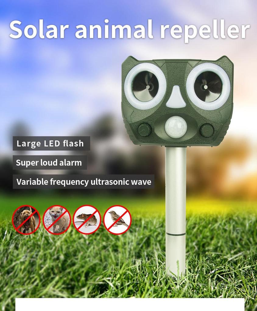 Répulsif ultrasonique extérieur étanche pour animaux et oiseaux à énergie solaire