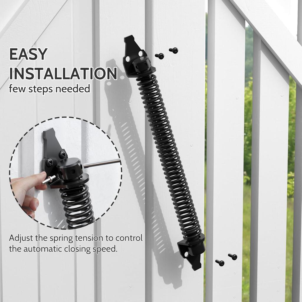 2pcs 14inch Gate Spring Self Closing Heavy Duty Outdoor Door Spring Automatic Gate Closer, Adjustable for Wooden and Vinyl Fence
