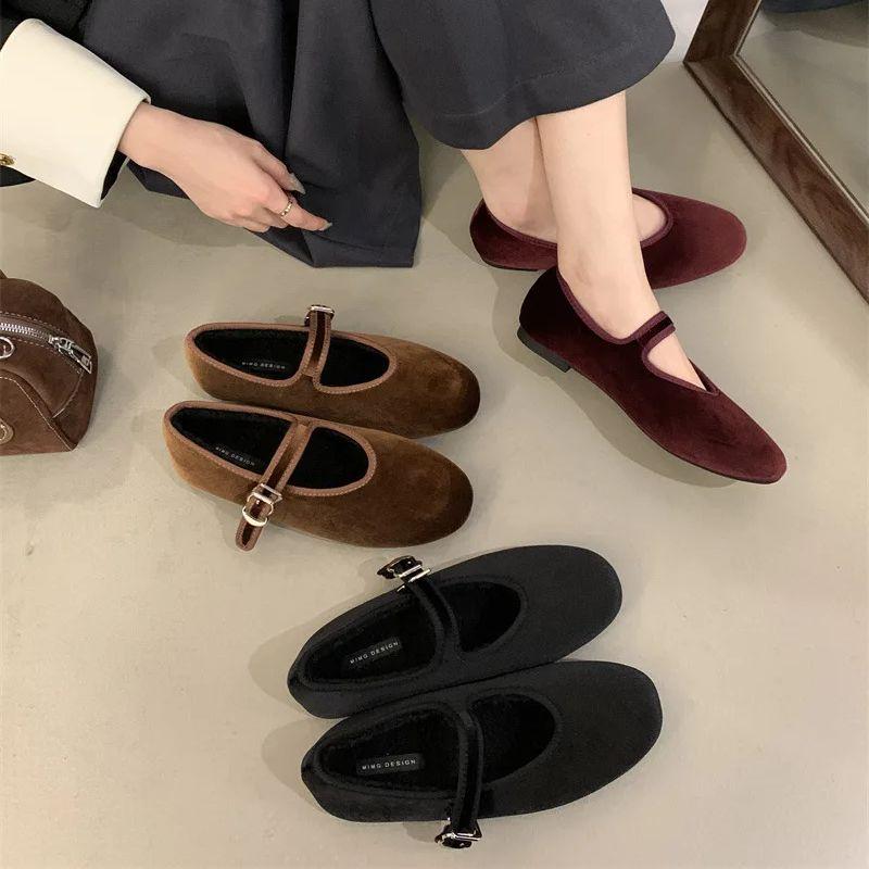 IPPEUM Ballet Flats Buckle Red Dress Ballerinas Zapatos Mujer Women Mary Janes Shoes