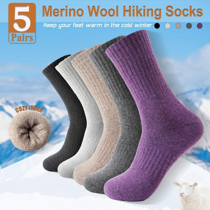 5 Paia Calzini da Trekking in Lana Merino, Termici Caldi Invernali Spessi Ammortizzati Traspiranti Calzini da Equitazione da Uomo e da Donna, Essenziali per l'Inverno