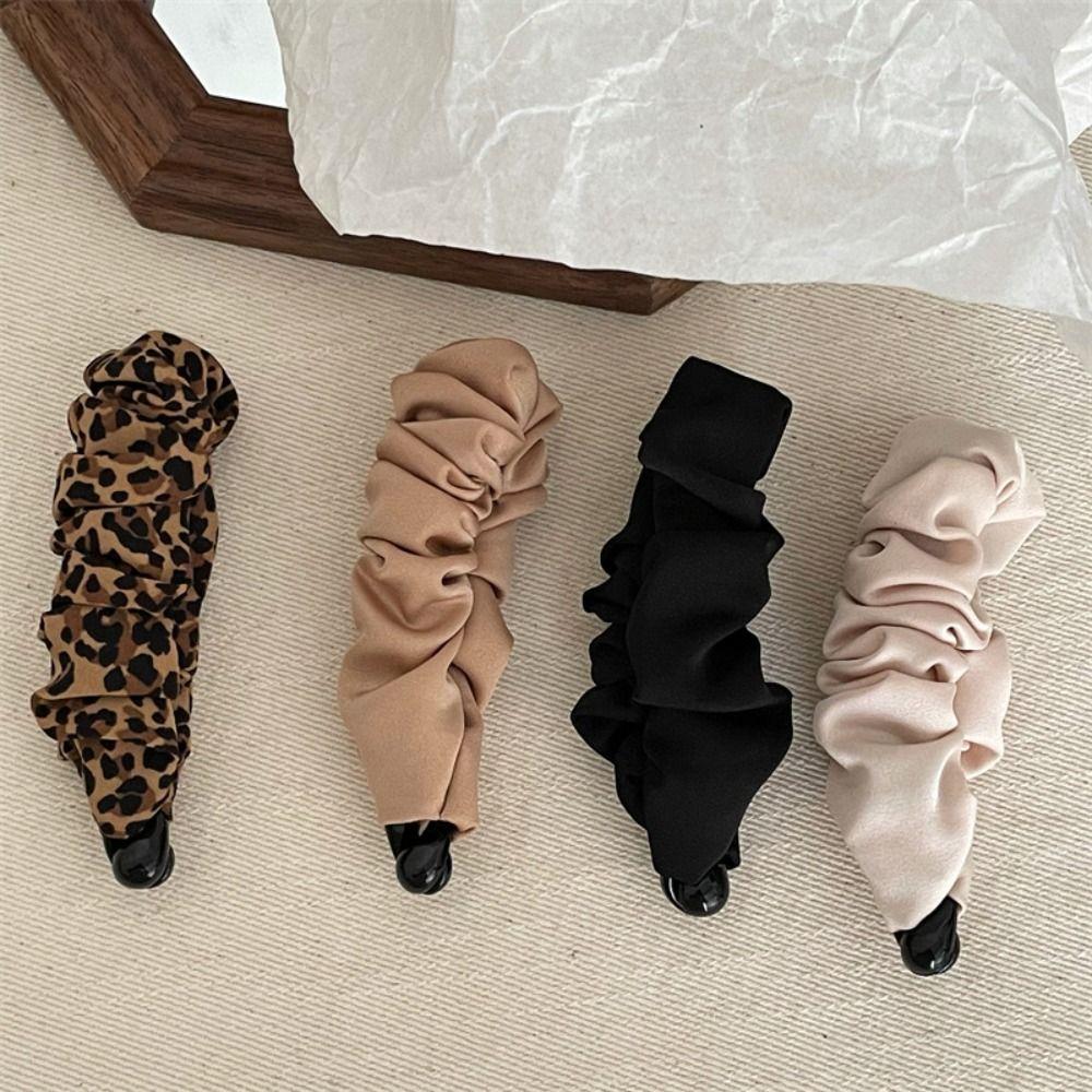 Leopard Print Cloth Banana Clip Korean Style Bowknot Hair Clip Fashion Vertical Clip  Girls
