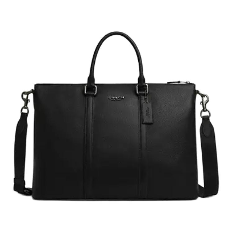 Coach 42 Logo Zip Closure Pebble Leather Briefcase Large Men Briefcase Black CY769-QBBK