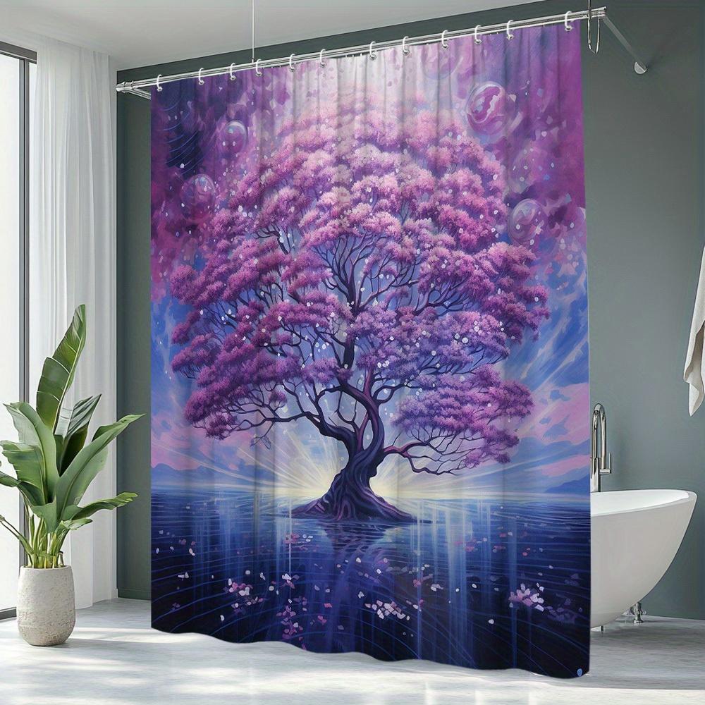 Enchanted Purple Tree Waterproof Mildew-Resistant Shower Curtain - Magical Design for a Tranquil Bathroom Décor Experience