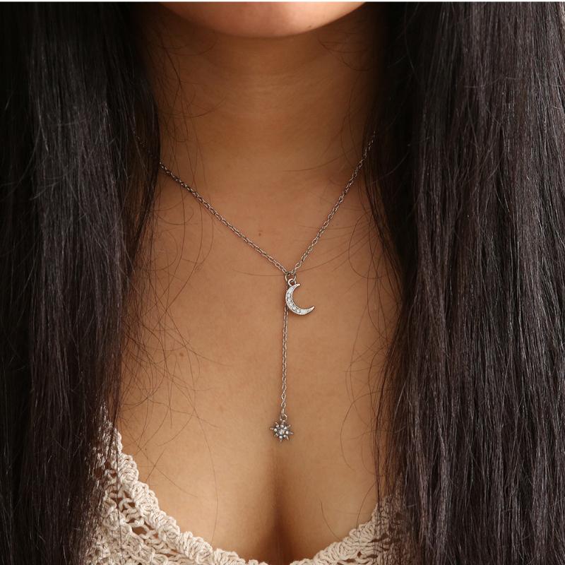 BLINGBAY Women's Pendant Necklace New Fashion Fashion Personality Retro Two-Color Moon And Sun Shape Women's Necklace Fashion Personality Jewelry