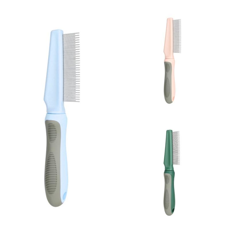 Pet Grooming Comb For Cats And Dogs Plastic And Metal Material Olive Green Haze Blue Sweet Peach Colors 61 Teeth For Long And Short Hair