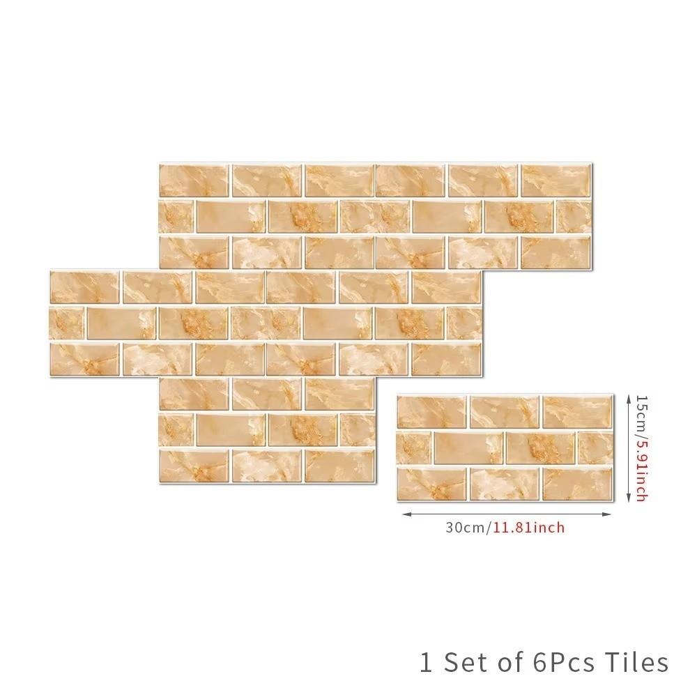 6PCS Marble Pattern Tile Stickers 3D Effect Wall Tile Stickers DIY Wall Decals  Kitchen Bathroom